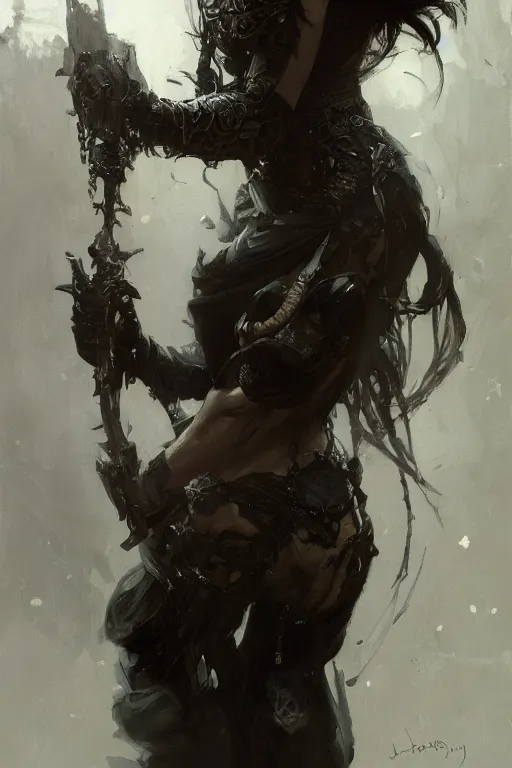 Image similar to a painting of death dealer, by jeremy mann, krenz cushart, artem demura, alphonse mucha, intricate, elegant, highly detailed, digital painting, artstation, concept art, smooth, sharp focus, illustration, art