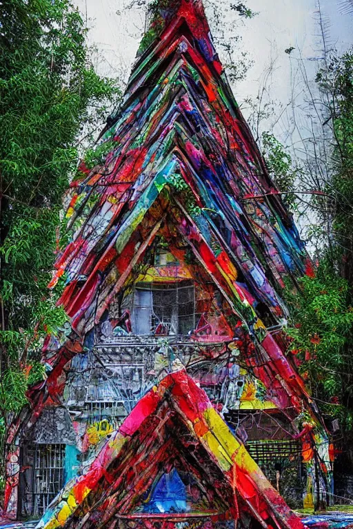 Prompt: triangular temple by artur bordalo