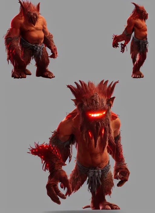 Image similar to а fantasy Proto-Slavic skinny red troll creature inspired blizzard games, full body, detailed and realistic, 4k, trending on artstation, octane render
