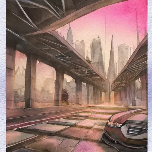 Image similar to Beautiful happy picturesque charming sci-fi city in harmony with nature. Nice colour scheme, soft warm colour. Beautiful detailed watercolor by Lurid. (2022)