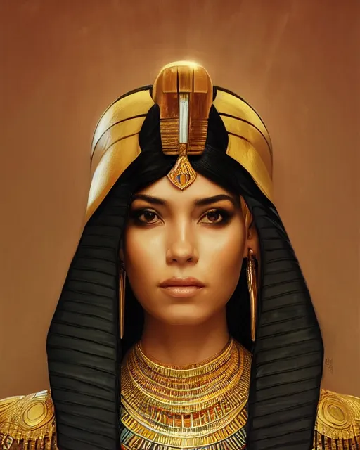 Prompt: Jessica Kahawaty as a beautiful egyptian princess, gorgeous, portrait, Symmetrical, powerful, intricate, beautiful, masterpiece, elegant, volumetric lighting, highly detailed, artstation, sharp focus, no cropping, illustration, Jean-Leon Gerome , ruan jia