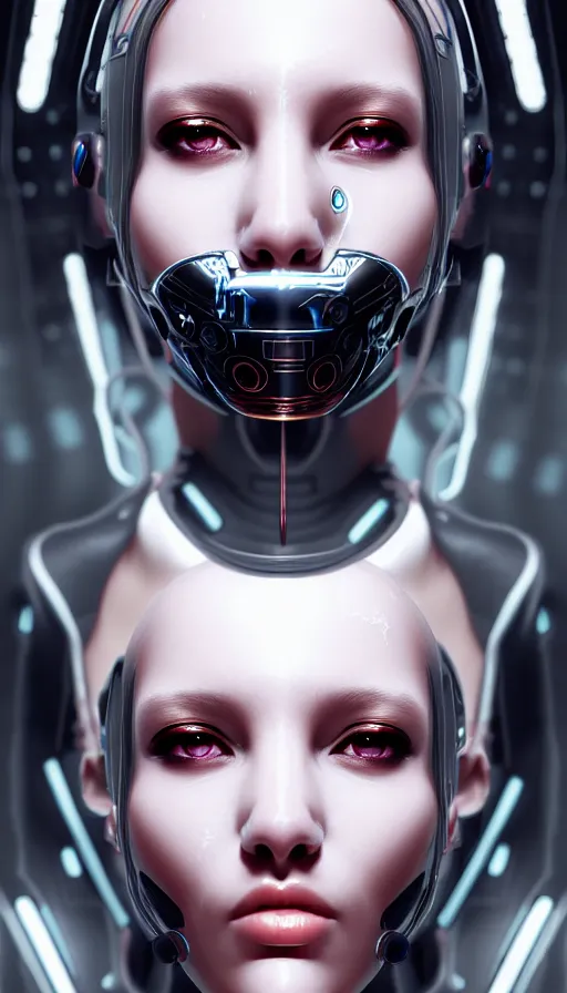 Image similar to face mask on beautiful woman face, cyberpunk art by kuno veeber, cgsociety, computer art, ultra detailed, futuristic, anime aesthetic