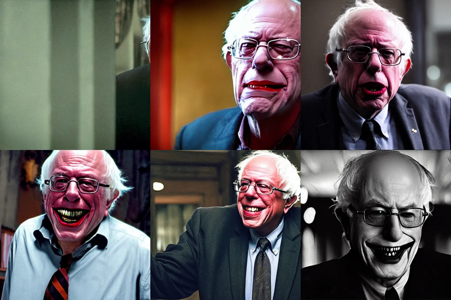 Prompt: Bernie Sanders as the Joker in the Dark Knight, cinematic still, 4k