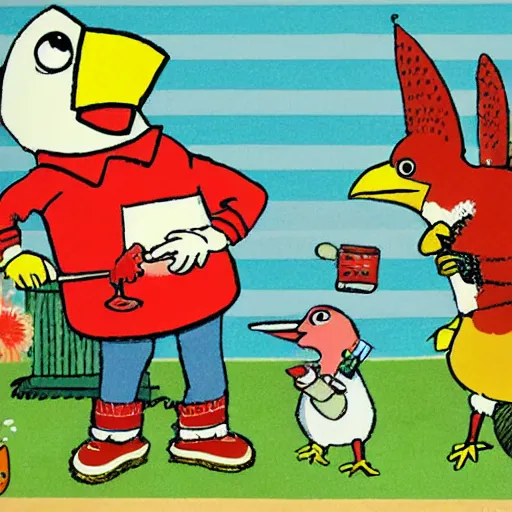 Image similar to a strong chicken by richard scarry