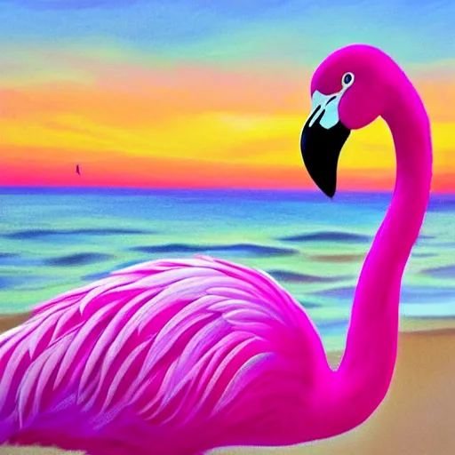 Prompt: pink flamingo on the beach under the sunset, pixar artstyle, trending on artstation, macro, highly intricate, vibrant, digital painting, portrait, hd, cinematic, dramatic, ultra detailed, illustration, concept art, 8 k, 4 k