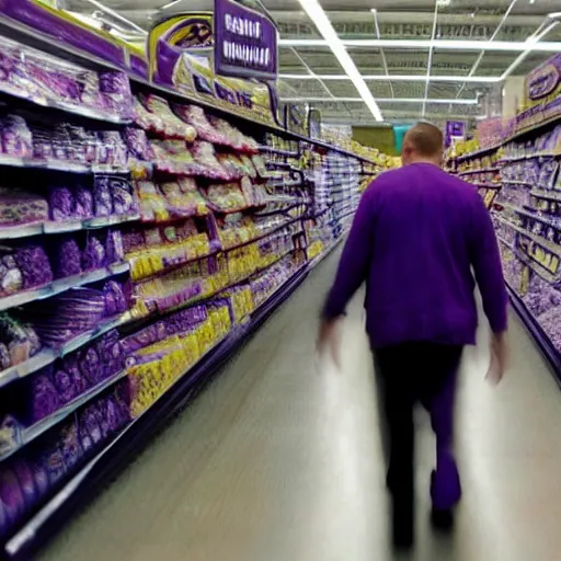 Image similar to thanos lookingg for his mom in a walmart, realistic, sharp focus