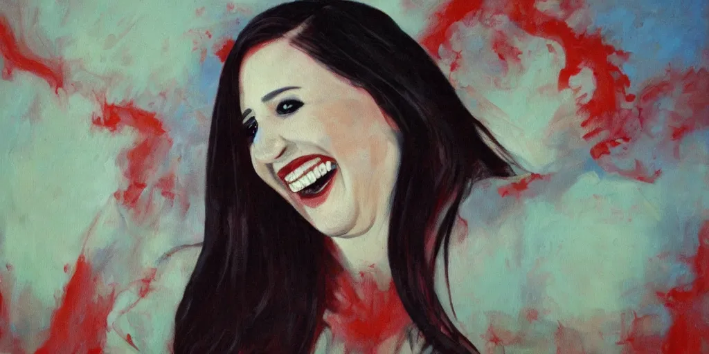 Image similar to creepy oil painting of kaceytron smiling sinisterly