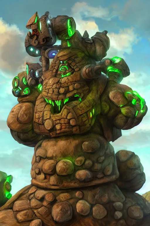 Image similar to zelda fantasy art giant golem troll wood rock greeble gemstone, global illumination ray tracing hdr fanart arstation by sung choi and eric pfeiffer and gabriel garza and casper konefal