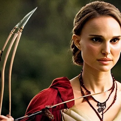 Image similar to Natalie portman as a beautiful archer in a fantasy