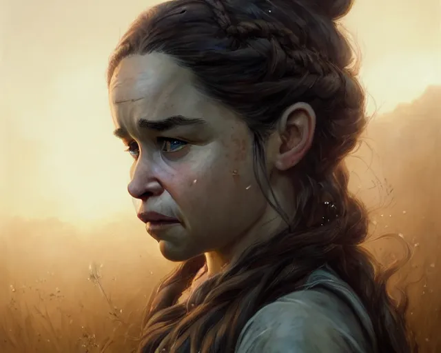 Image similar to highly detailed portrait of a emilia clarke, in the walking dead, stephen bliss, unreal engine, fantasy art by greg rutkowski, loish, rhads, ferdinand knab, makoto shinkai and lois van baarle, ilya kuvshinov, rossdraws, tom bagshaw, global illumination, radiant light, detailed and intricate environment