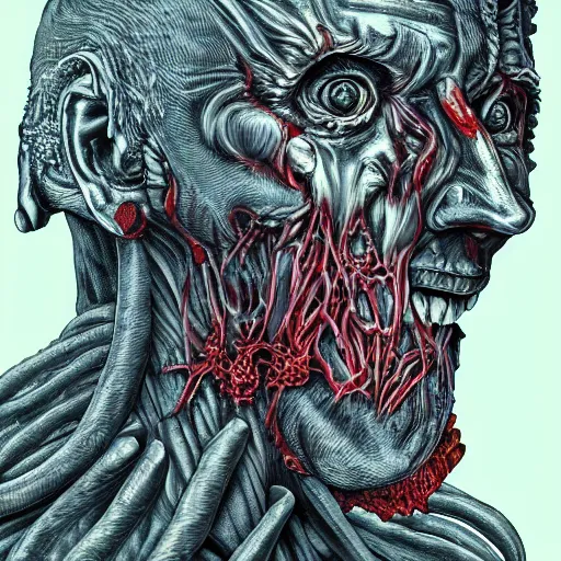 Image similar to biden became bloody ugly lovecraftian degenerate abomination, photo - realistic, color image, 2 k, highly detailed, bodyhorror, occult art, by giger, fractal structure