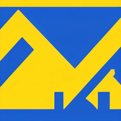 Image similar to pictorial logo, house, minimal design, blue and yellow color scheme