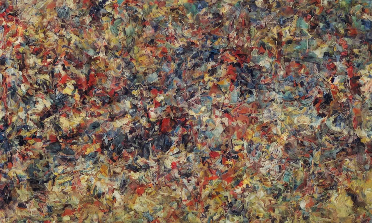 Image similar to cornucopia tick-tock, jackson pollock, oil on canvas