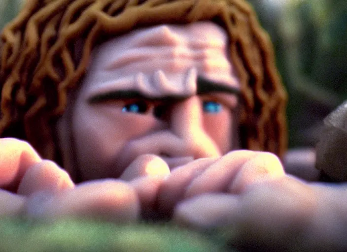 Prompt: cinematic screenshot cinestill portrait of a stop motion claymation film, the lord of the rings, shallow depth of field, 1 8 mm, f 1. 8, sharp details