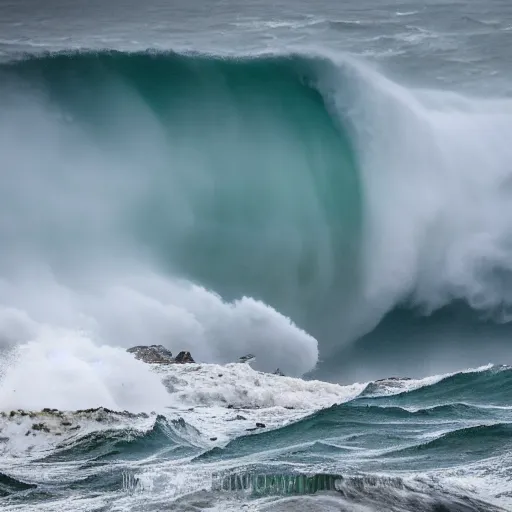 Image similar to a giant 3 0 0 ft wave, wave, giant, rough seas, weather, hurricane, wind, swell, ocean, sea, canon eos r 3, f / 1. 4, iso 2 0 0, 1 / 1 6 0 s, 8 k, raw, unedited, symmetrical balance, wide angle