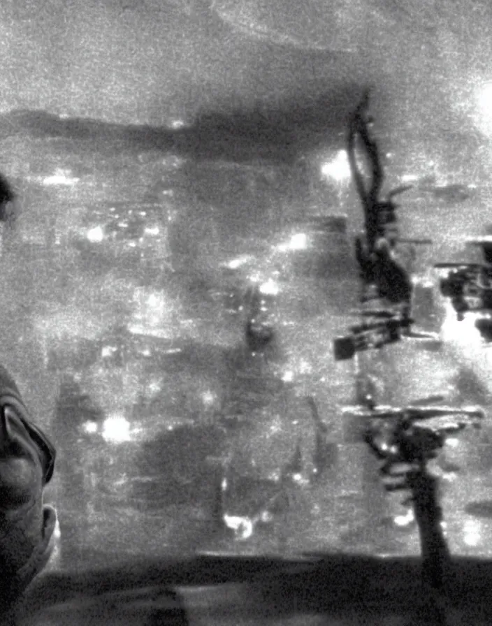 Image similar to very low - resolution found footage of kim jong - il and a starfish kaiju monster, fog, foggy, korean film noir, monochrome, red hue, thriller, underdeveloped, epic, dramatic