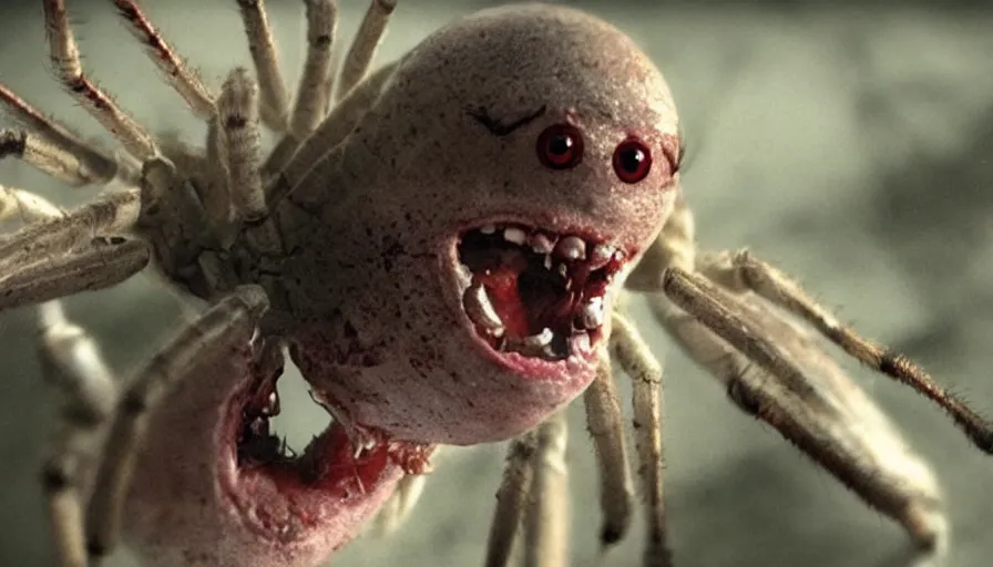 Prompt: big budget movie about flesh eating spiders attacking a man