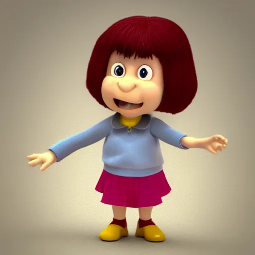 Image similar to 3 d render of mafalda from quino, ocatane render, blender model