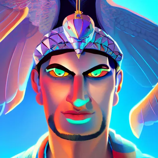 Prompt: portrait of horus, the egyptian god, eagle face, blue feathers, mattepainting concept blizzard pixar maya engine on stylized background splash comics global illumination lighting artstation, sharp focus, lois van baarle, ilya kuvshinov, rossdraws