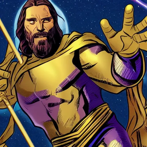 Image similar to jesus as thanos, greg danton