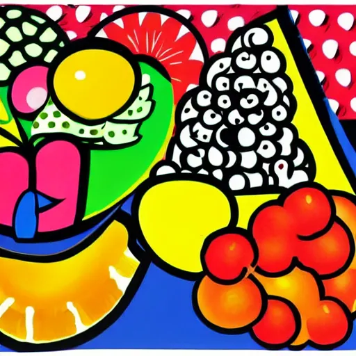 Prompt: fruits, romero brito