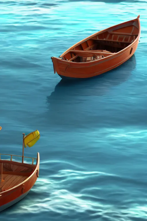 Image similar to a boat on the sea. pixar disney 4 k 3 d render movie oscar winning trending on artstation and behance. ratatouille style.