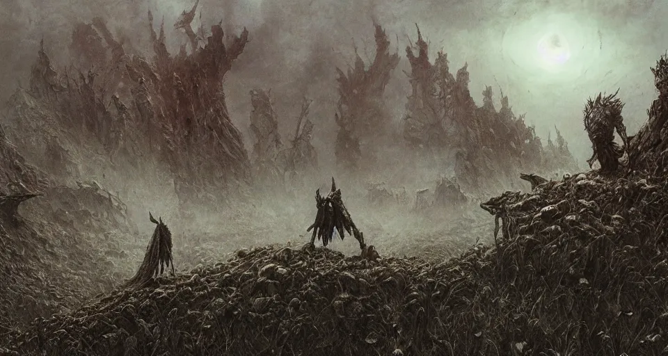 Image similar to lamatsu prowling on the abandoned wasteland, wide shot, epic, dark fantasy, beksinski, wayne barlowe, warhammer fantasy art, lord of the ring art, dark soul concept art