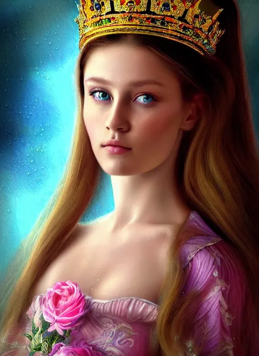 Prompt: Russian princess Erika looking at the camera while in a vivid dream world. soft detailed painting at 16K resolution and amazingly epic visuals. epically beautiful image. amazing effect, image looks gorgeously crisp as far as it's visual fidelity goes, absolutely outstanding. vivid clarity. ultra detail. iridescent. mind-breaking. mega-beautiful pencil shadowing. beautiful face. Ultra High Definition. soft shading. soft texture. intensely beautiful.
