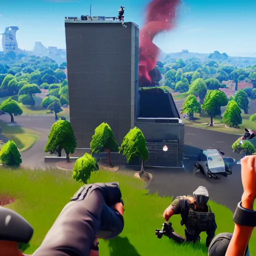 Image similar to 911 terror attack in Fortnite, 4k