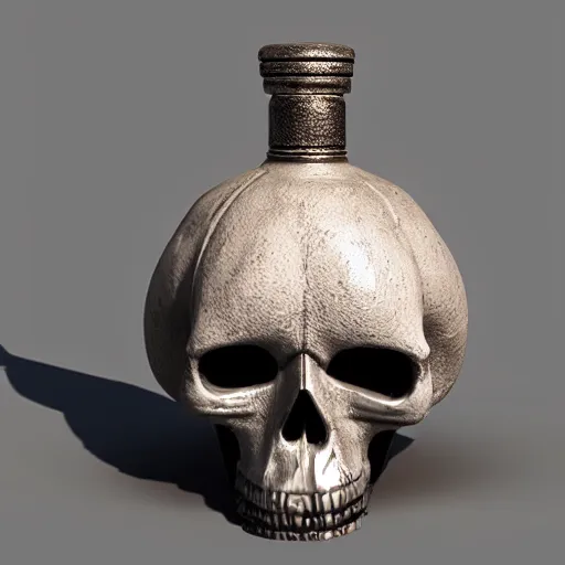 Image similar to ancient flask contains life and death essence, skull cap, colored concept art, raytracing