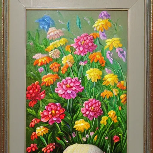 Image similar to highly detailed isometric flower oil painting