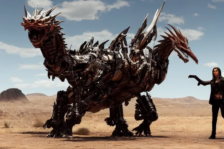 Image similar to cinematic still of westworld, a intact si - fi robotic fantasy dragon, well armored mech dragon, highly detailed