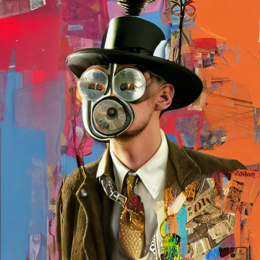 Prompt: steam punk jimmy, contemporary collage, highly detailed, digital painting, 4 k, hdr, punk, fashion, smooth, sharp focus, art by nick knight, sandra chevrier and john hoyland