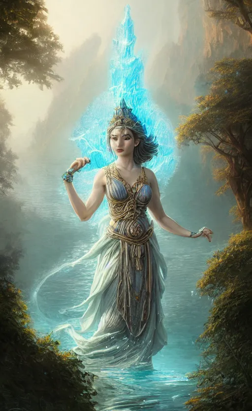 Image similar to the goddess of the lake, highly detailed, d & d, water everwhere fantasy, highly detailed, digital painting, trending on artstation, concept art, sharp focus, global illumination, ray tracing, illustration, art by artgerm and greg rutkowski and fuji choko and viktoria gavrilenko and hoang lap