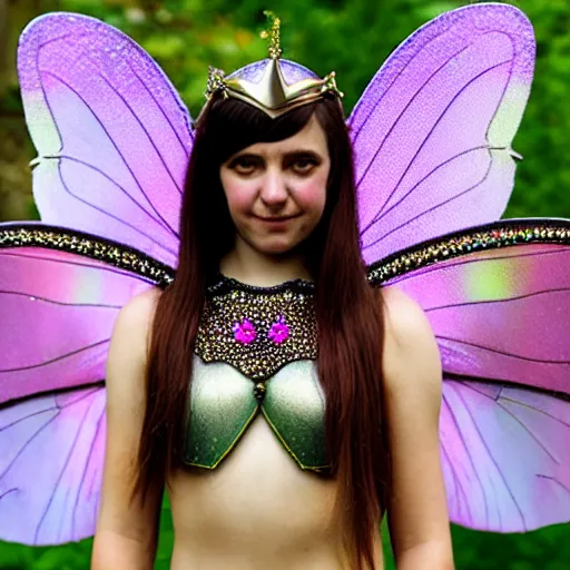 Prompt: photo of a real-life beautiful fairy with bejewelled armour