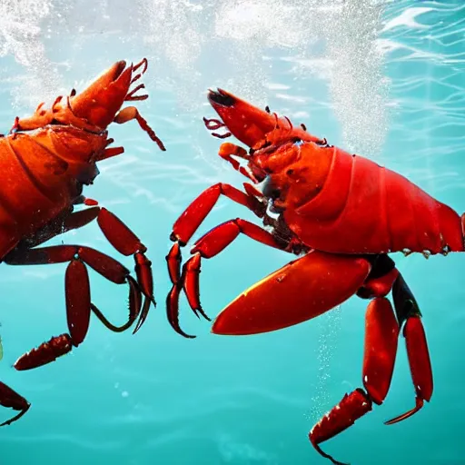 Image similar to lobsters fighting under water