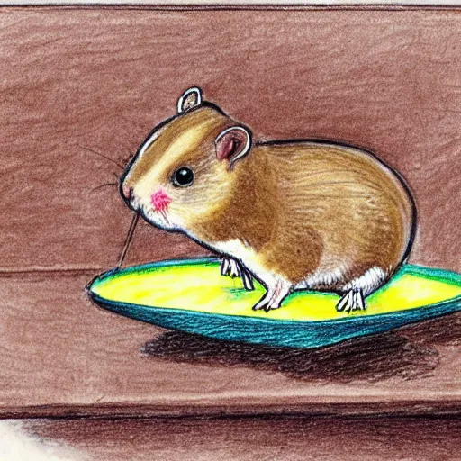 Prompt: light brown hamster putting cookies in a tray into a oven, to bake them, colorful drawing, pencil