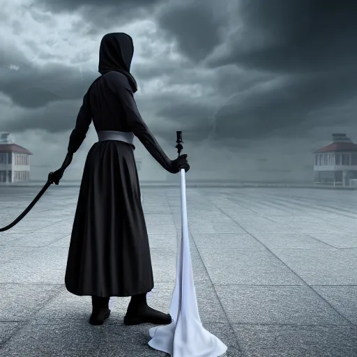 Image similar to photograph of the grim reaper in a maid outfit, 8k resolution, high detail, ULTRA REALISTIC VFX, reflections