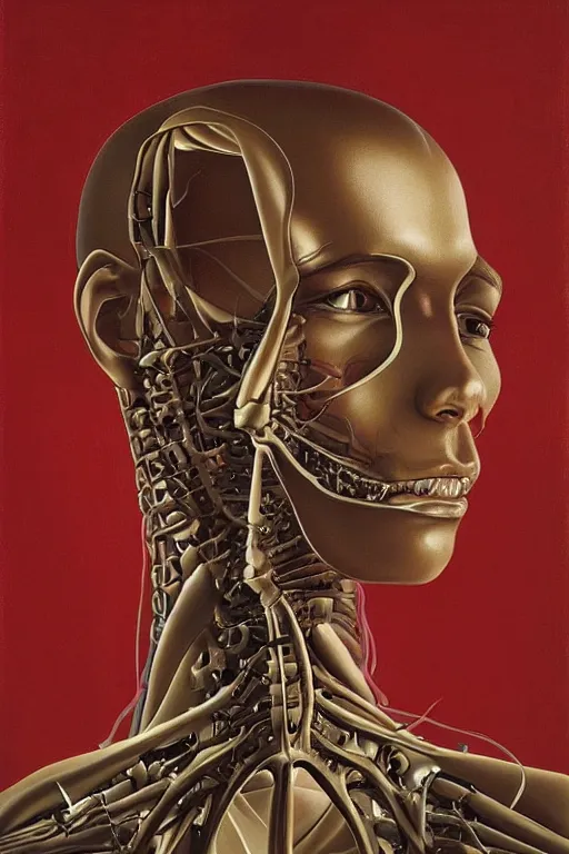 Image similar to beautiful portrait of biomechanical being by andrey remnev, detailed, realistic skin color