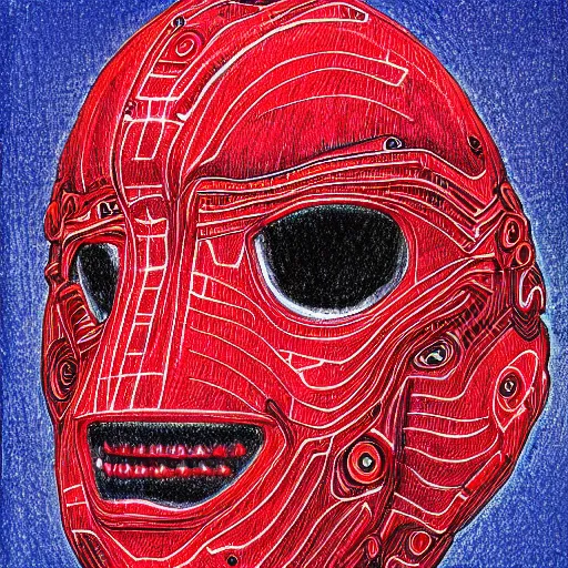 Image similar to drawing of artificial intelligence outsider art style red ballpoint pen