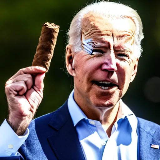 Image similar to a photo of joe biden with a cigar on his mouth