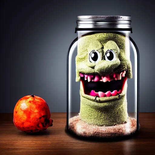 Image similar to Evil monster in a jar, product photography, centered, studio lightning