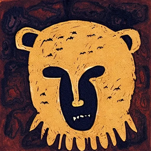 Prompt: shaman in a bear mask, paleolithic cave painting