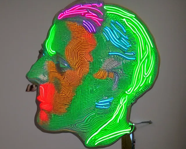 Prompt: renaissance davids head as a neon sculpture, hyper detailed