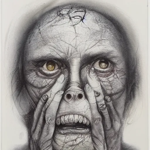 Prompt: a stephen gammell illustration of the face of a person named chupi spoglub