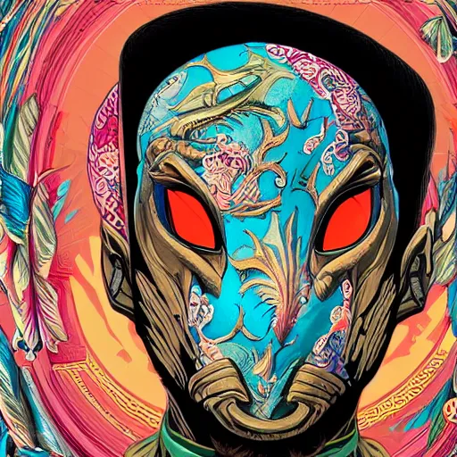 Image similar to Tristan Eaton, victo ngai, artgerm, Maximalism dragon mask