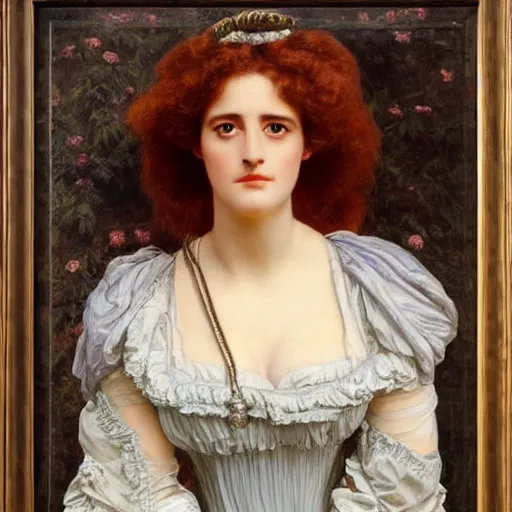 Image similar to portrait en buste of eva green in an edwardian dress by frederic william burton and frederic leighton, abundantly detailed, perfectly detailed eyes
