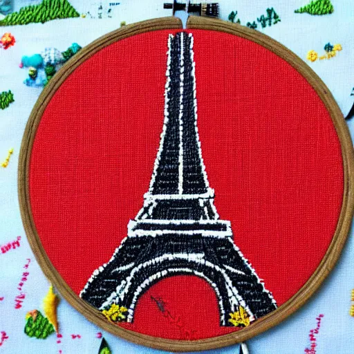 Prompt: eiffel tower embroidery,