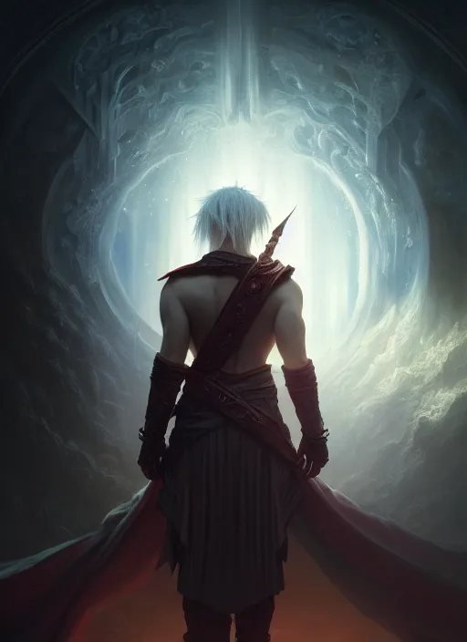 Prompt: portrait of thancred, evocative, mystical night, backlit, rim light, sharp focus, very very very very detailed, award winning, masterpiece digital painting by greg rutkowski, alex grey, marc adamus, beautiful dramatic lighting, artstation, 4 k wallpaper, style by peter deligdisch,