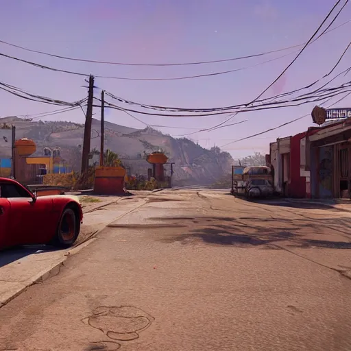 Prompt: highly detailed red oil - on its side in gta v, in a empty town in mexico, stephen bliss, unreal engine, fantasy art by greg rutkowski, loish, rhads, ferdinand knab, makoto shinkai and lois van baarle, ilya kuvshinov, rossdraws, tom bagshaw, global illumination, detailed and intricate environment